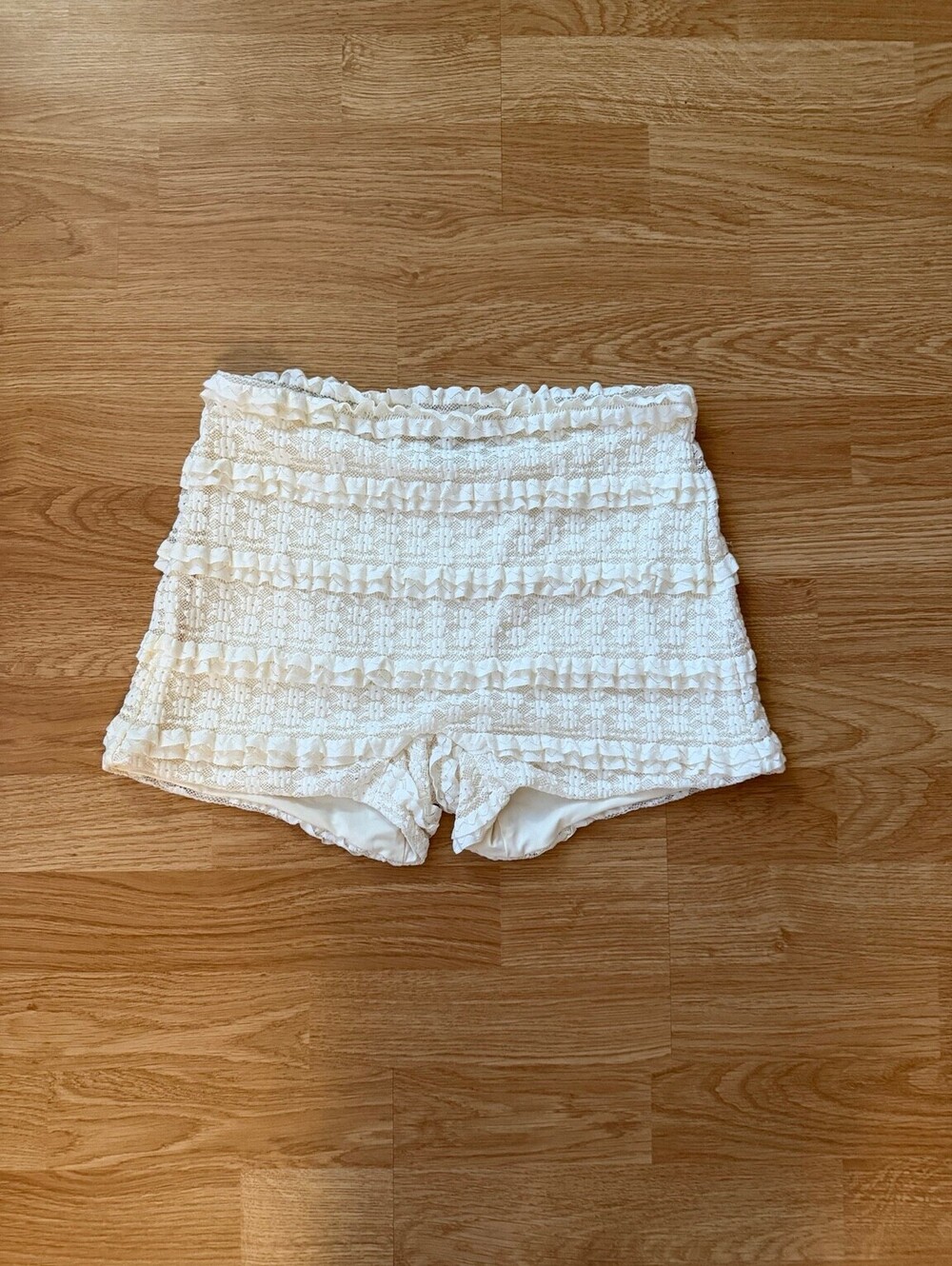 White Fox Honeymoon Lace Shorts Cream Ruffle Medium